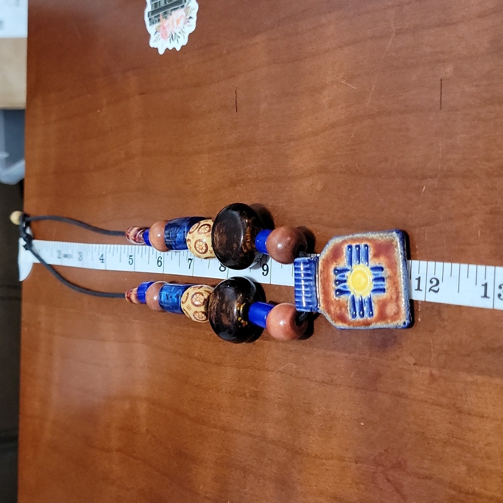#16) New Mexico Santa Fe Hand Crafted Necklace 20" Glass Wood,Pottery - Picture 5 of 8